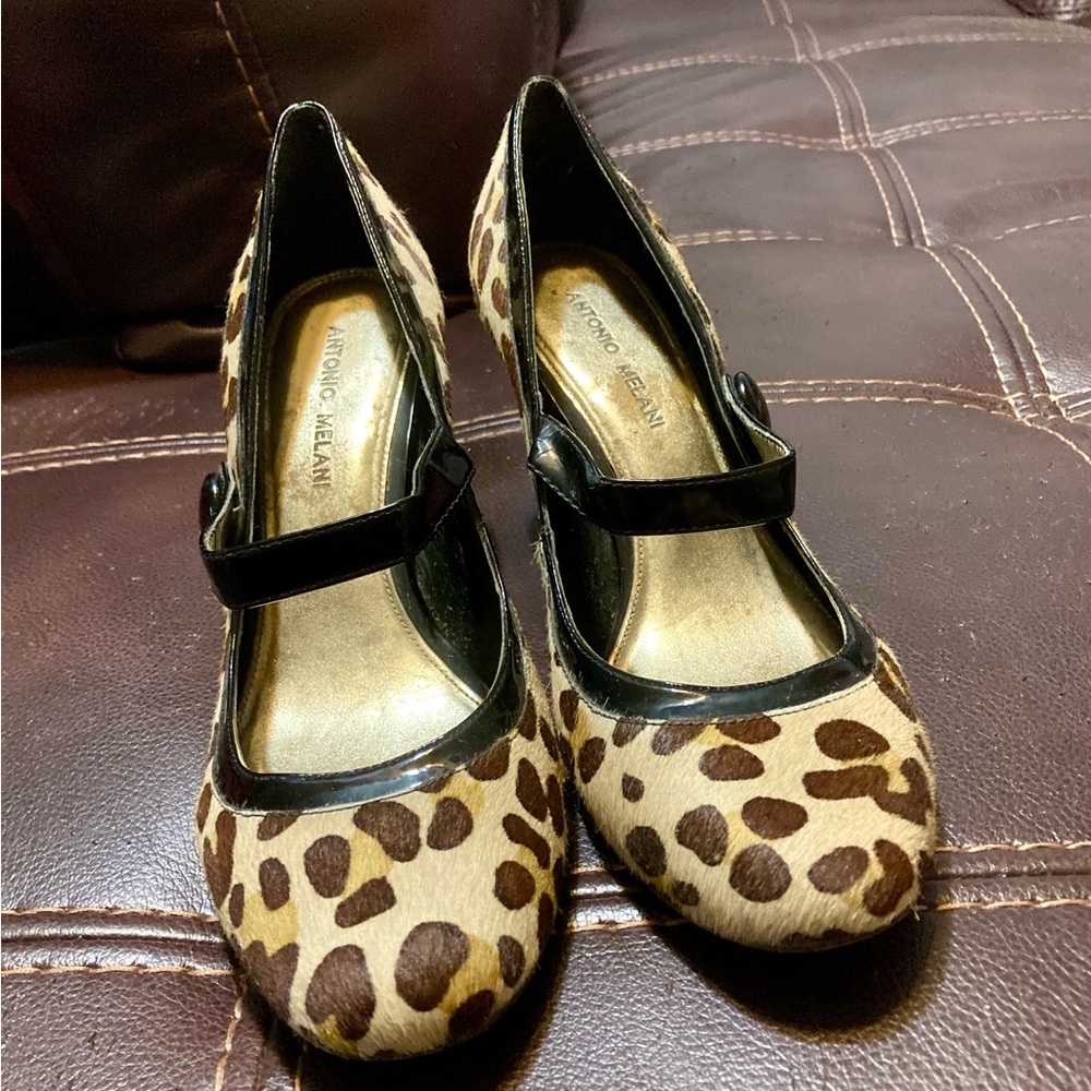 ANTONIO MELANI Animal Print Heels with Black Accents